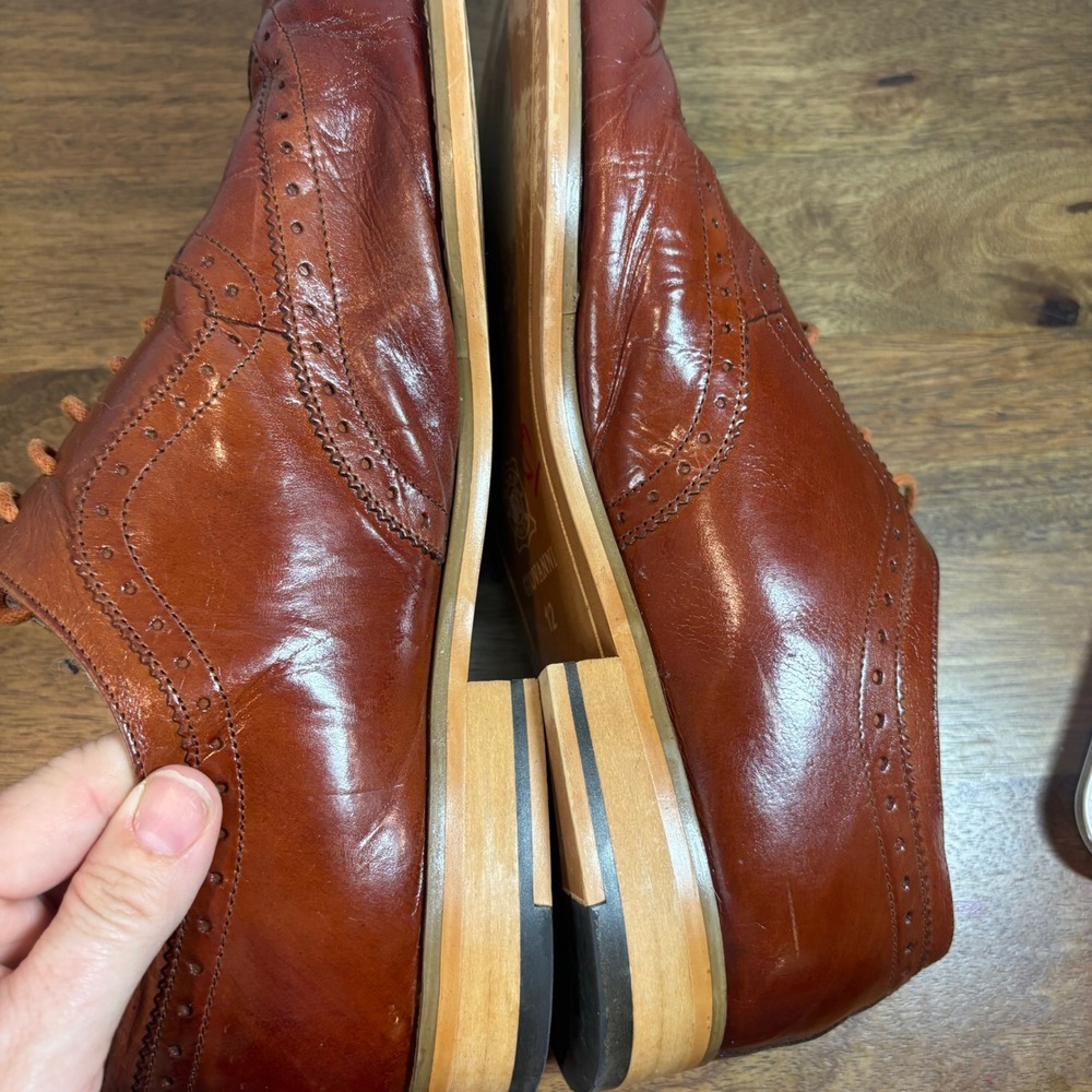 Giovanni Ferrara Leather Wingtip Oxford Dress Shoe  Lace Up Formal Brown size 12 - Picture 9 of 11